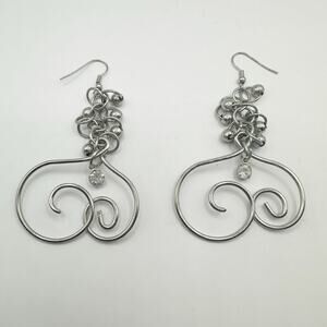 Large Earrings Dangle Silver tone Drop Costume Jewelry Pierced Hearts 80s 90s